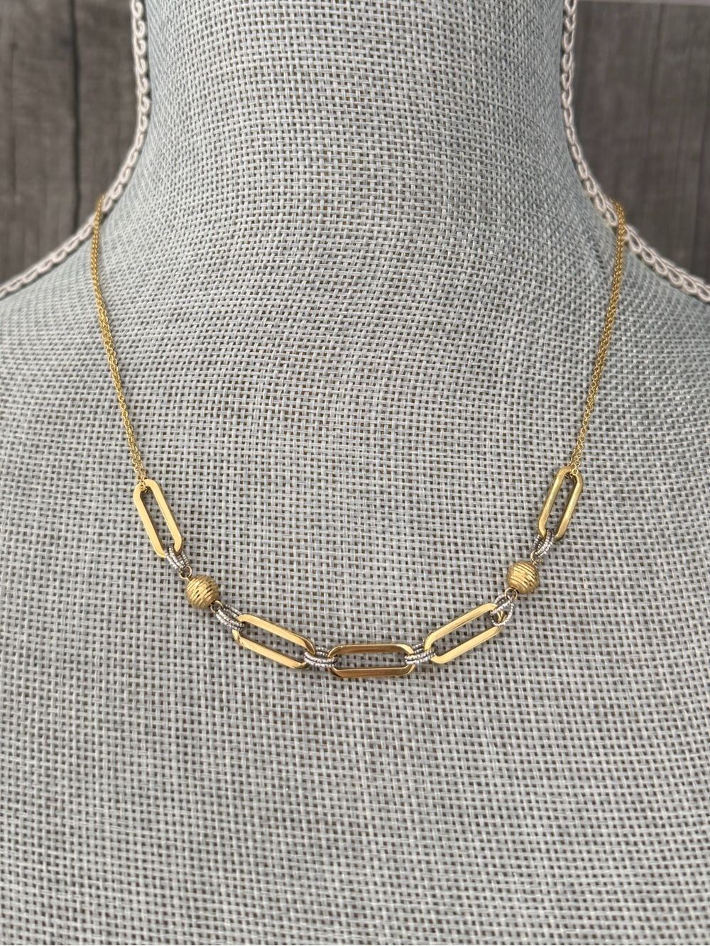 14K Gold Duo-Tone Paperclip Necklace